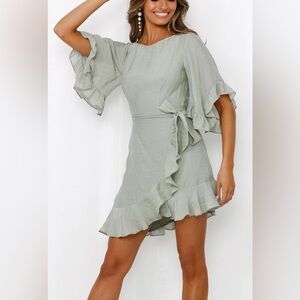Petal & Pup Asymmetrical Sage Wrap Dress